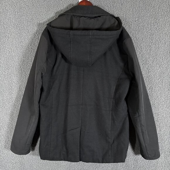 John Varvatos USA Wool Blend Hooded Peacoat Jacket - Men's Size L - Black - Picture 2 of 15
